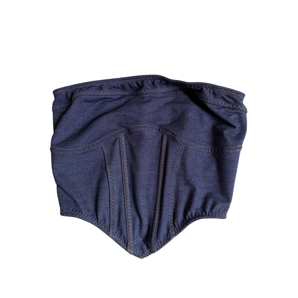 Out From Under Strapless Denim Bustier Corset (Blue) - Medium